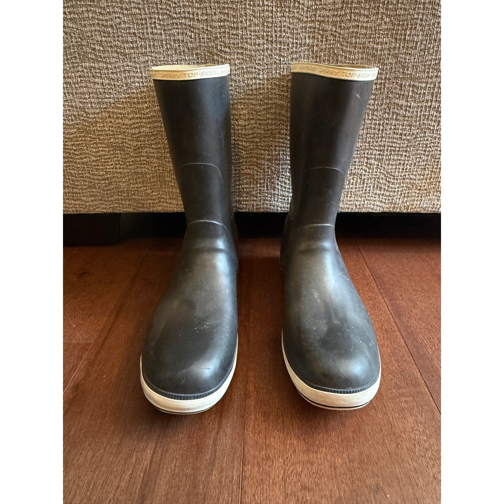 Sperry Top-Sider Mens Black Rubber Rain Boots Mid Calf Deck Boots Size 12